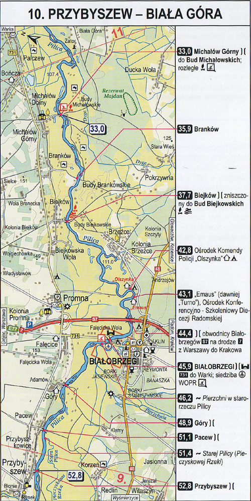 Pilica - mapa z kilometrażem, odcinek 10