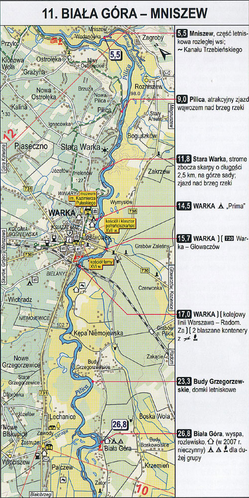 Pilica - mapa z kilometrażem, odcinek 11