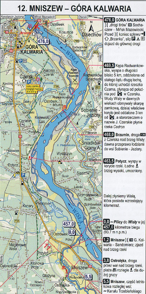 Pilica - mapa z kilometrażem, odcinek 12