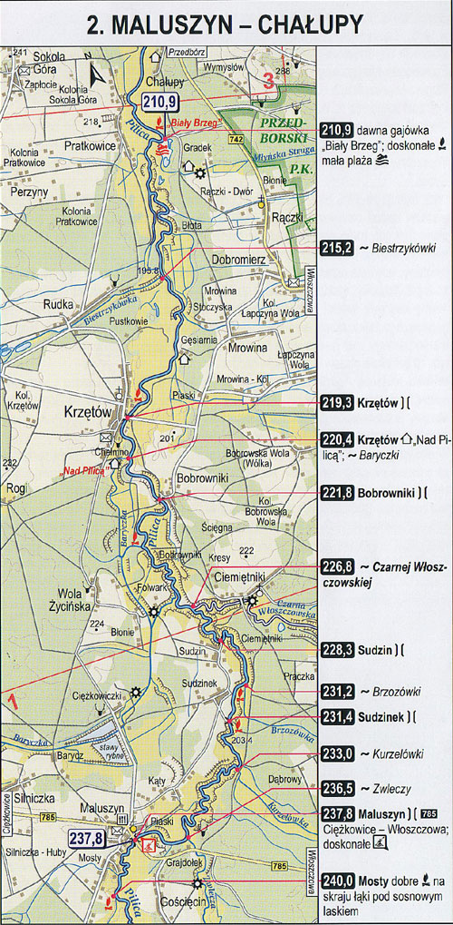 Pilica - mapa z kilometrażem, odcinek 2