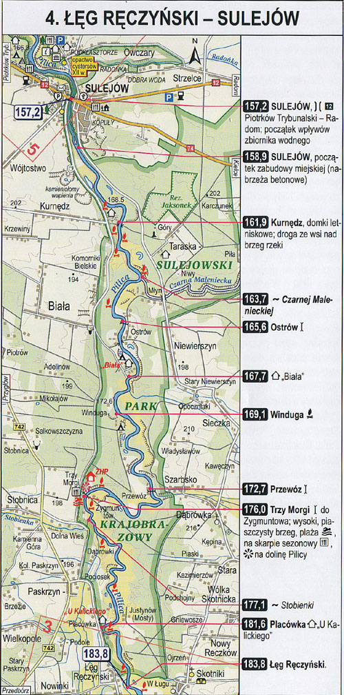 Pilica - mapa z kilometrażem, odcinek 4
