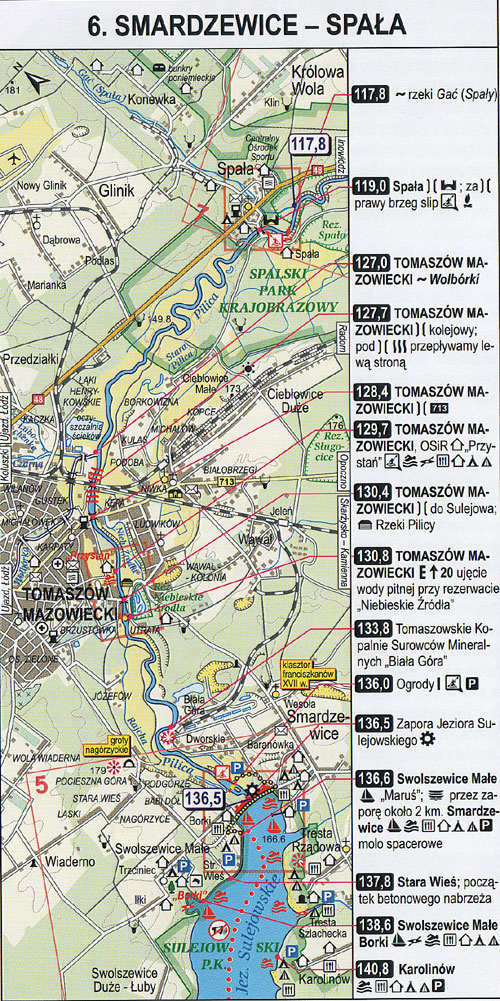 Pilica - mapa z kilometrażem, odcinek 6