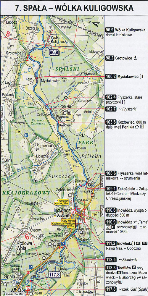 Pilica - mapa z kilometrażem, odcinek 7
