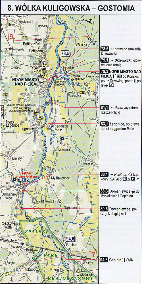 Pilica - mapa z kilometrażem, odcinek 8
