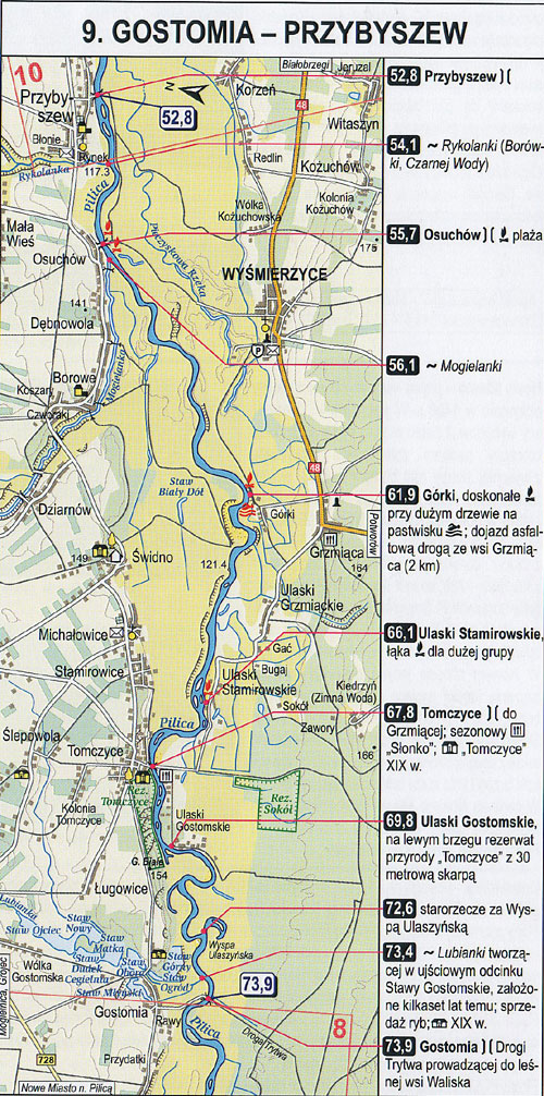 Pilica - mapa z kilometrażem, odcinek 9
