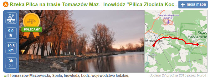 Mapa tras spływu rzeką Pilicą