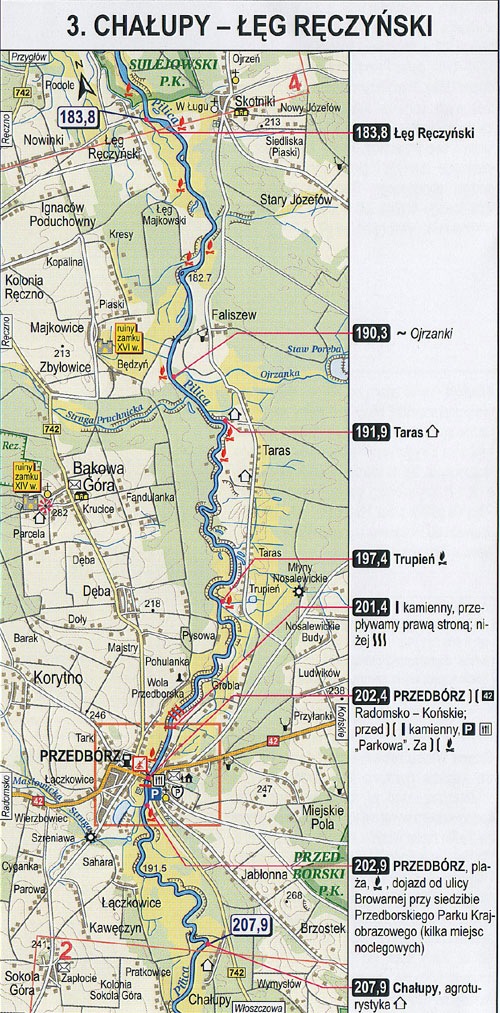 Pilica - mapa z kilometrażem, odcinek 3