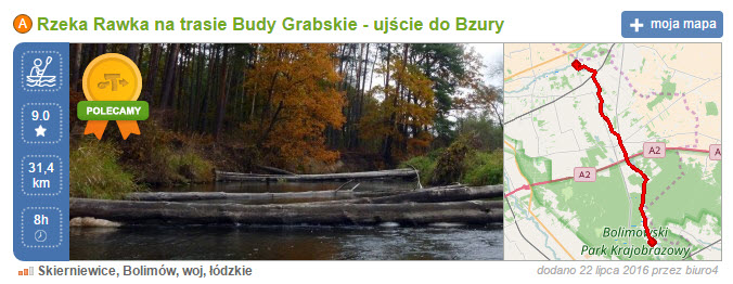 Mapa tras spływu rzeką Rawką